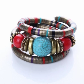 Wholesale Beaded Multilayer Snake Bone Shape Turquoise Bracelet
