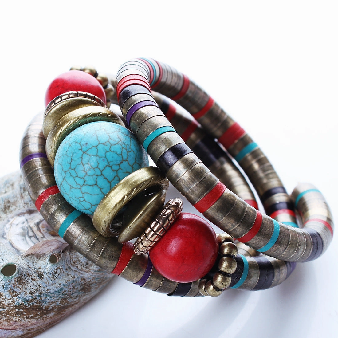 Wholesale Beaded Multilayer Snake Bone Shape Turquoise Bracelet