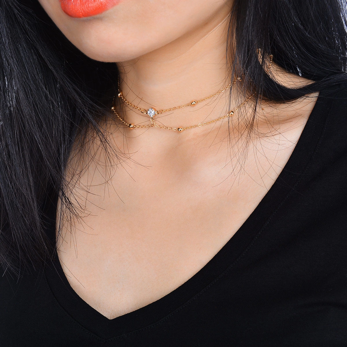 Wholesale Beam Neck Diamonds Copper Beads Mesh Body Necklaces