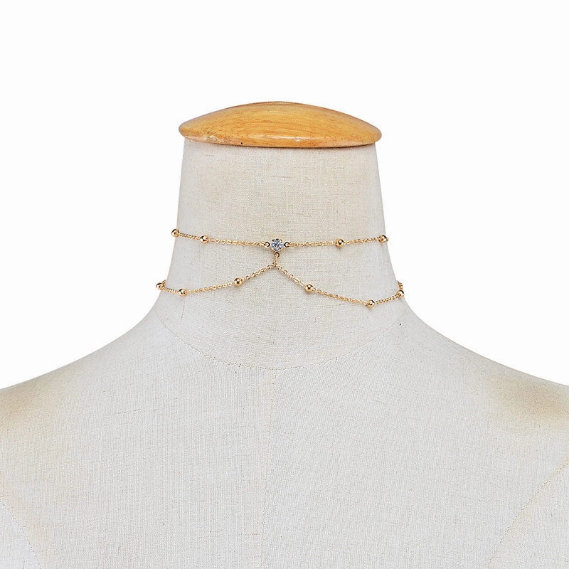 Wholesale Beam Neck Diamonds Copper Beads Mesh Body Necklaces