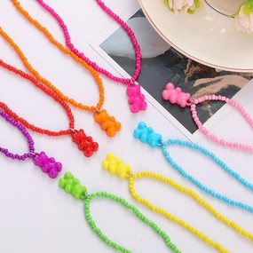 Wholesale Bear Candy Color Handmade Rice Beads Necklaces
