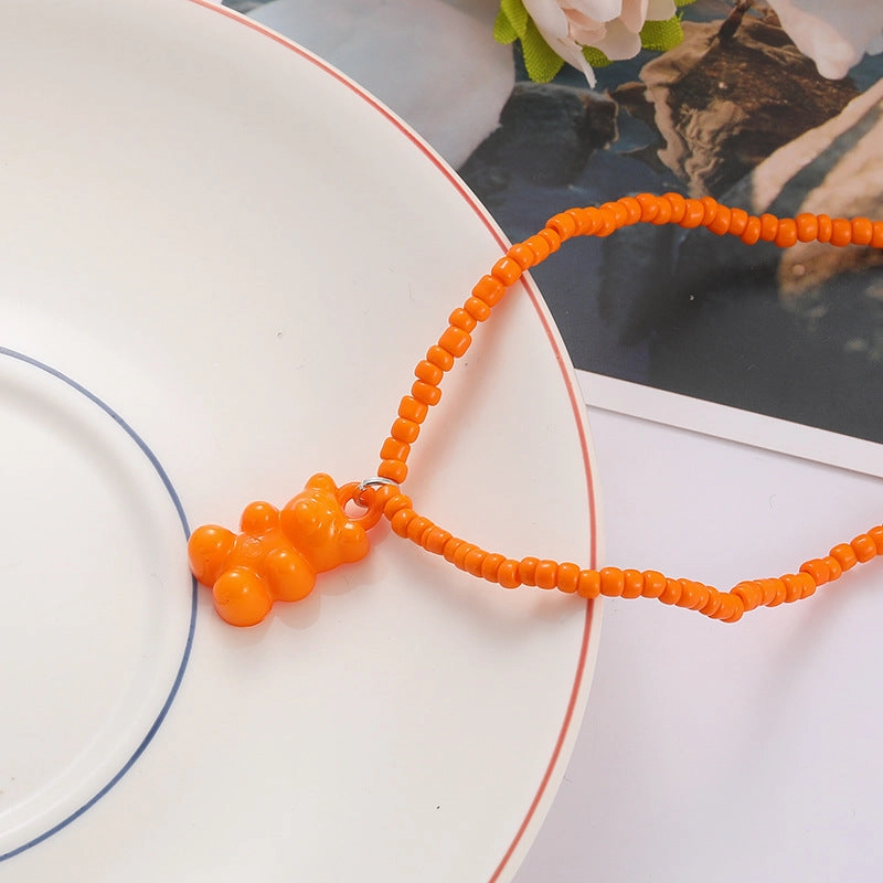 Wholesale Bear Candy Color Handmade Rice Beads Necklaces