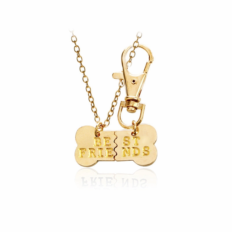 Wholesale Best Friends Two Petals Stitching Pet Dog Bone Alloy Necklaces