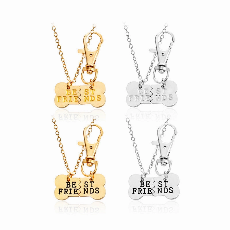 Wholesale Best Friends Two Petals Stitching Pet Dog Bone Alloy Necklaces
