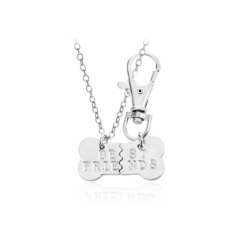 Wholesale Best Friends Two Petals Stitching Pet Dog Bone Alloy Necklaces