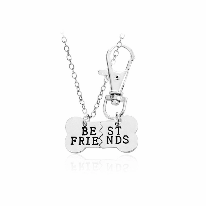 Wholesale Best Friends Two Petals Stitching Pet Dog Bone Alloy Necklaces