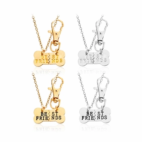 Wholesale Best Friends Two Petals Stitching Pet Dog Bone Alloy Necklaces