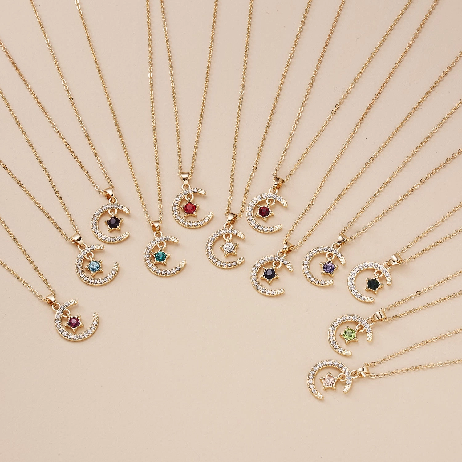 Wholesale Birthstone Month December Star Pendant Paper Card Alloy Necklaces