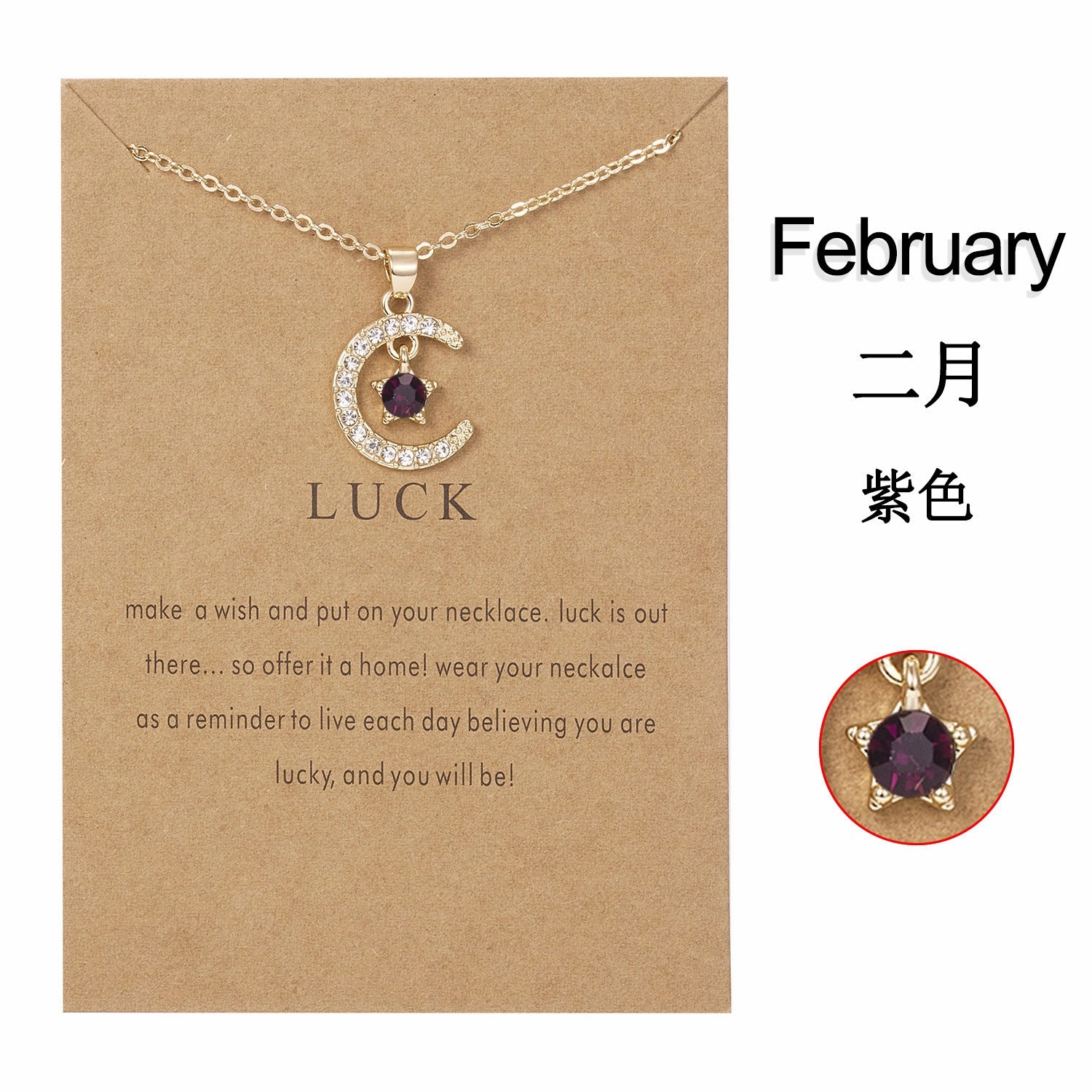 Wholesale Birthstone Month December Star Pendant Paper Card Alloy Necklaces