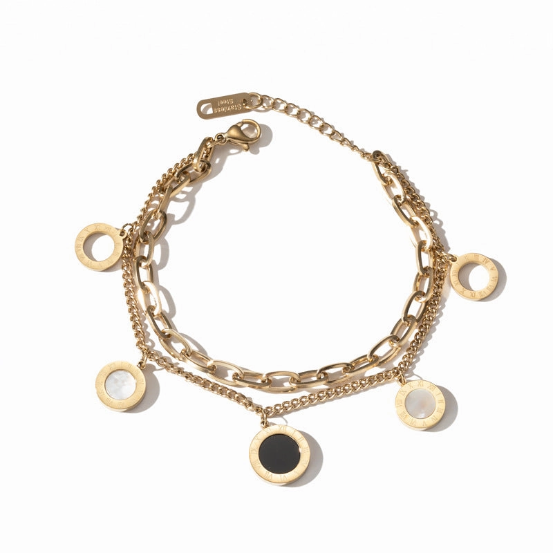 Wholesale Black and White Belloma Numeral Double Layer Titanium Steel Bracelet