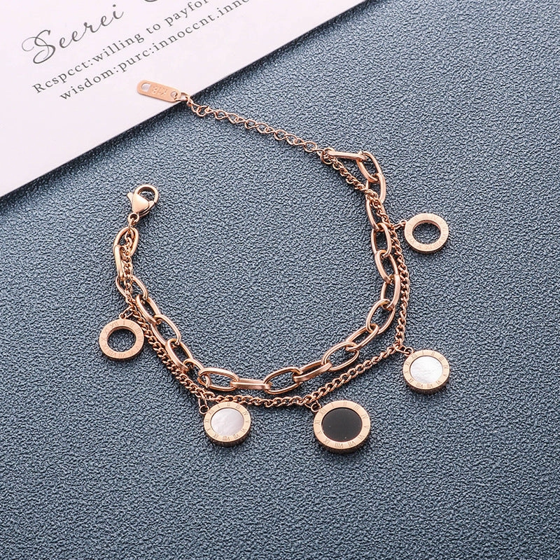 Wholesale Black and White Belloma Numeral Double Layer Titanium Steel Bracelet