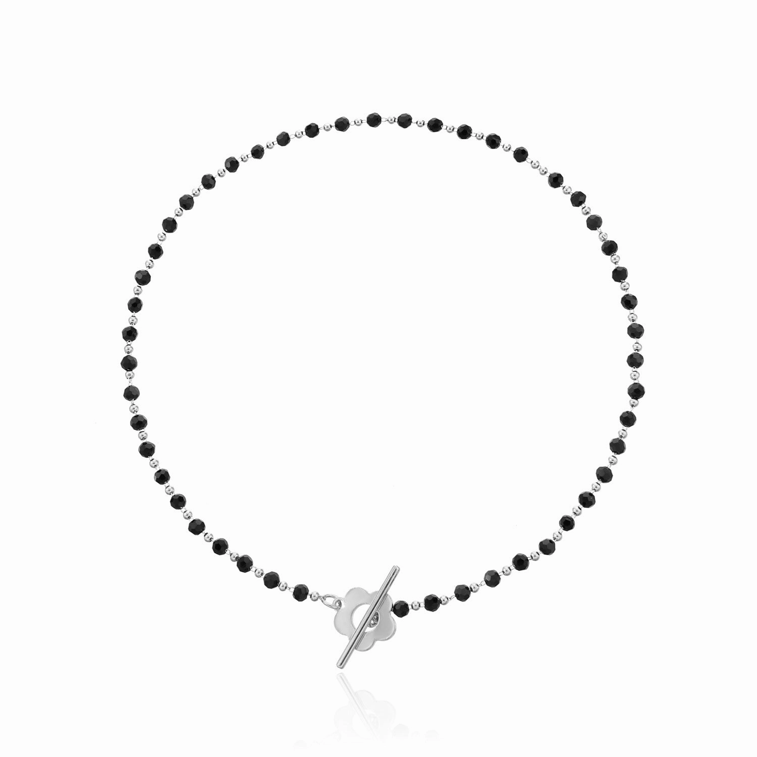 Wholesale Black Crystal Glass Bead Chain OT Buckle Short Flower Alloy Necklaces