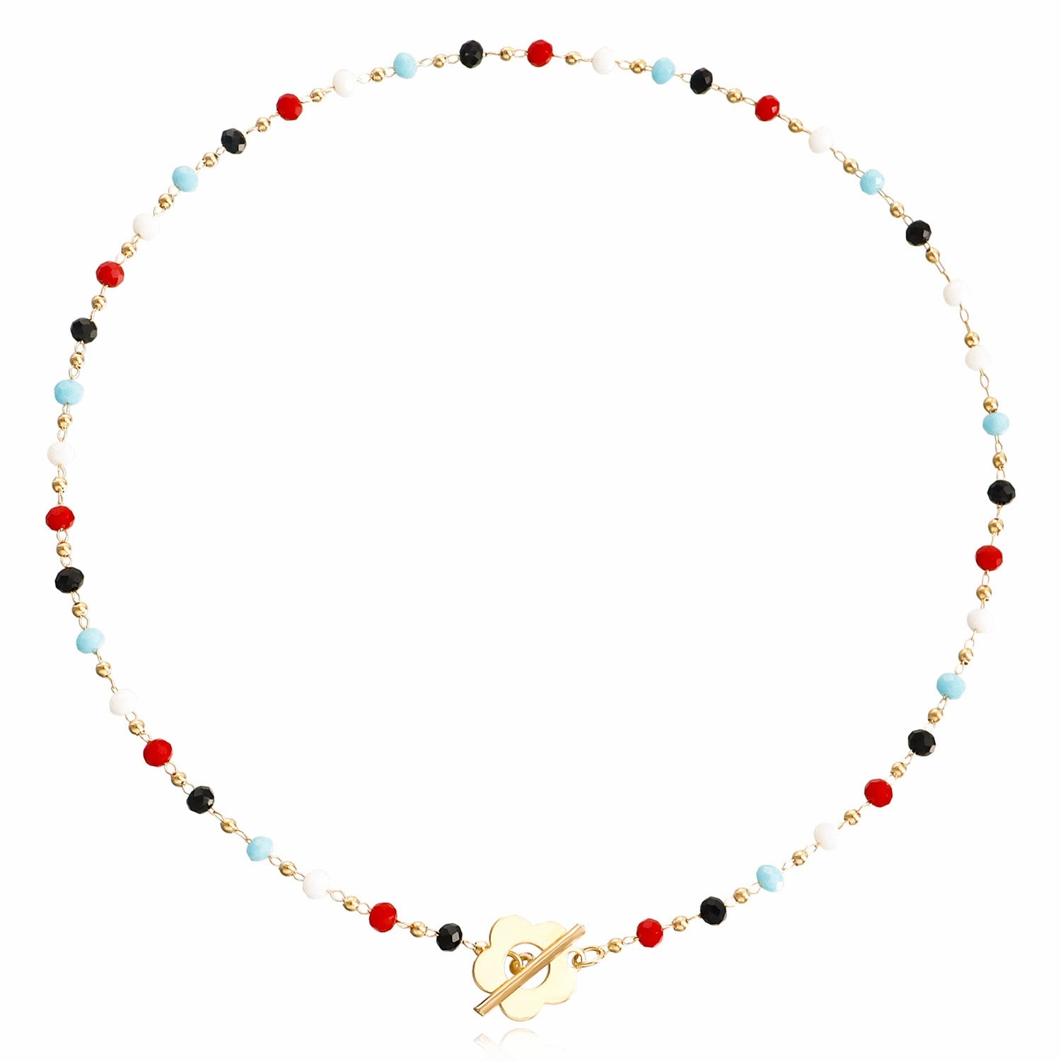 Wholesale Black Crystal Glass Bead Chain OT Buckle Short Flower Alloy Necklaces