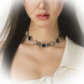 Wholesale Black Diamond Punk Spice Girl Subculture Titanium Steel Necklaces