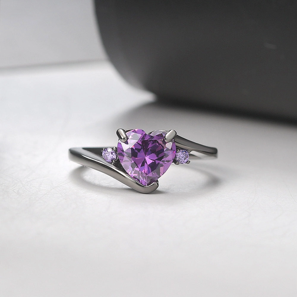 Wholesale Black Gold Heart Zircon Copper Rings