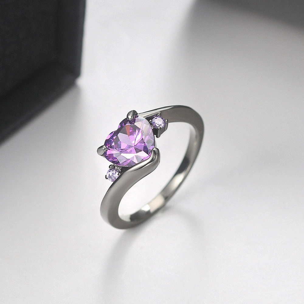 Wholesale Black Gold Heart Zircon Copper Rings
