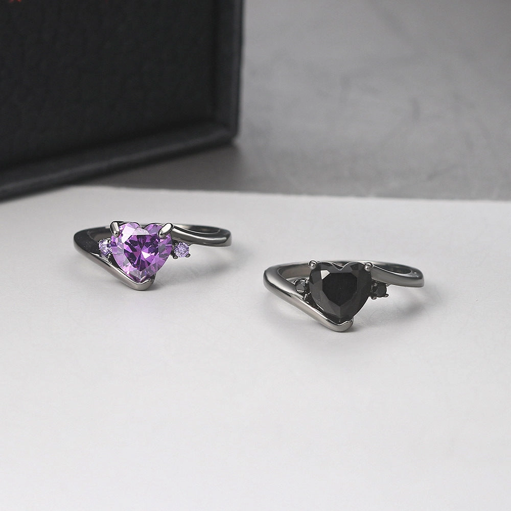 Wholesale Black Gold Heart Zircon Copper Rings
