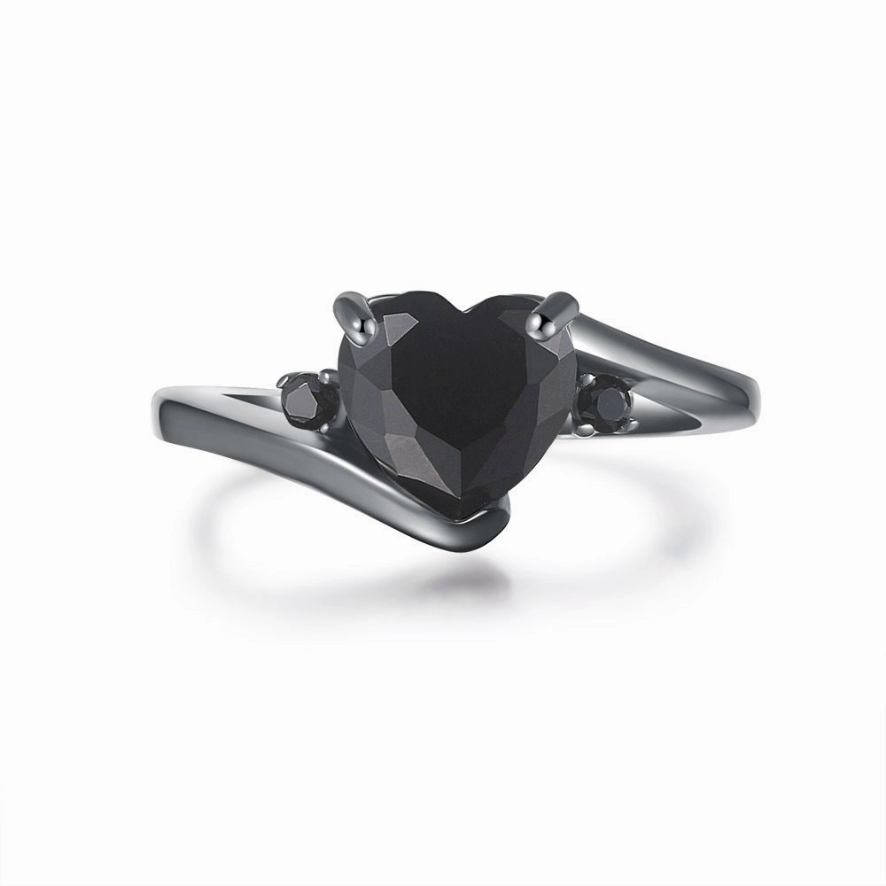 Wholesale Black Gold Heart Zircon Copper Rings