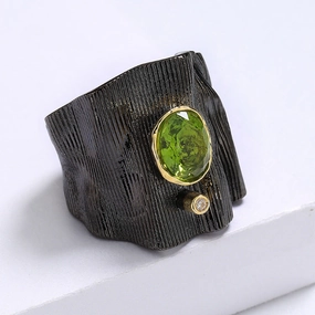 Wholesale Black Gold Two-color Textured Irregular Geometric Emerald Copper Ring Necklaces Earrings Three-Piece Set