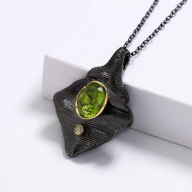 Wholesale Black Gold Two-color Textured Irregular Geometric Emerald Copper Ring Necklaces Earrings Three-Piece Set