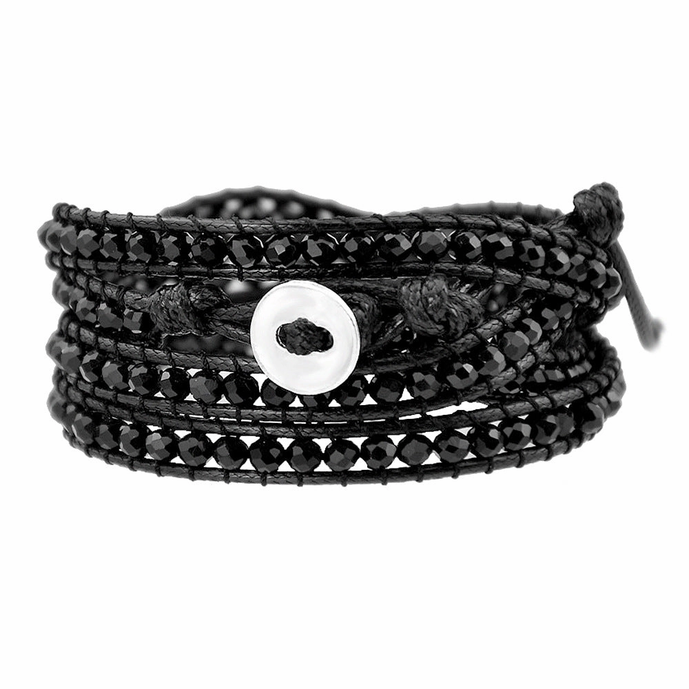 Wholesale Black Hand Woven Crystal Multi Layer Wrap Adjustable Bracelet