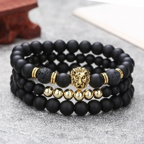 Wholesale Black Matte Volcanic Stone Beaded Bracelet Set