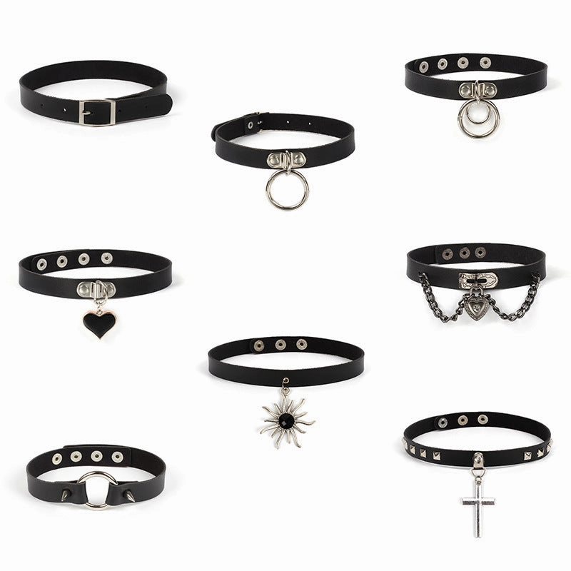 Wholesale Black Punk Choke Geometric Heart Leather Collar
