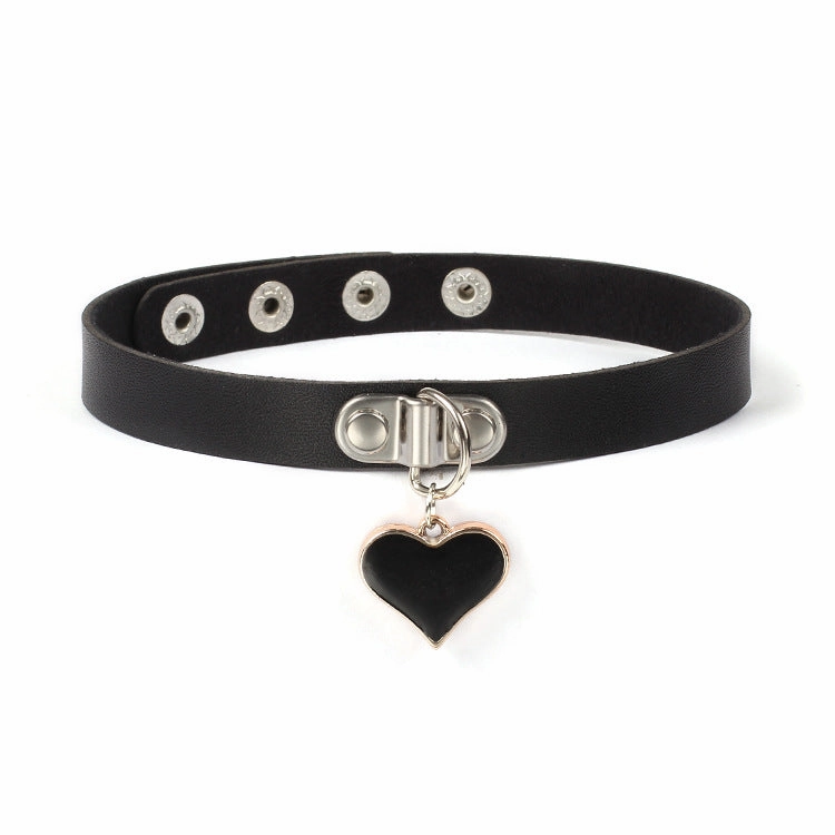 Wholesale Black Punk Choke Geometric Heart Leather Collar
