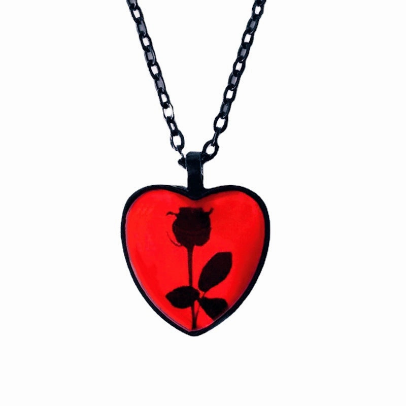 Wholesale Black Rose Pattern Glass Time Gems Alloy Necklaces