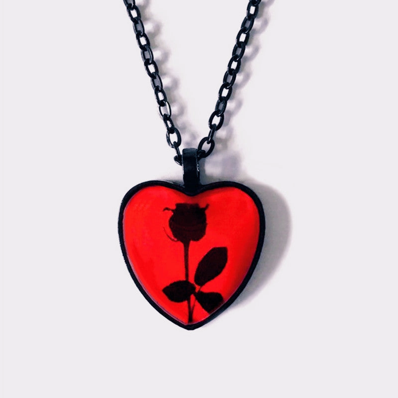 Wholesale Black Rose Pattern Glass Time Gems Alloy Necklaces