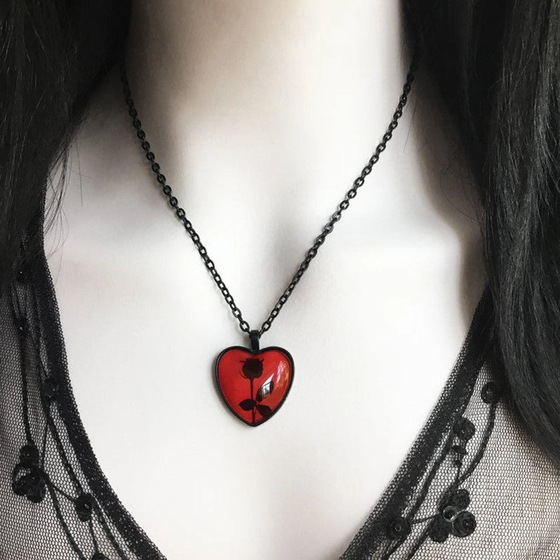 Wholesale Black Rose Pattern Glass Time Gems Alloy Necklaces