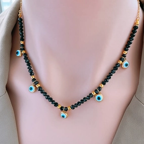 Wholesale Black Round Bead Eyes Green Necklaces