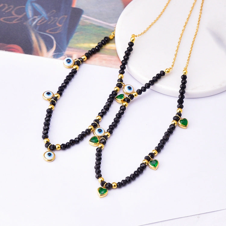 Wholesale Black Round Bead Eyes Green Necklaces
