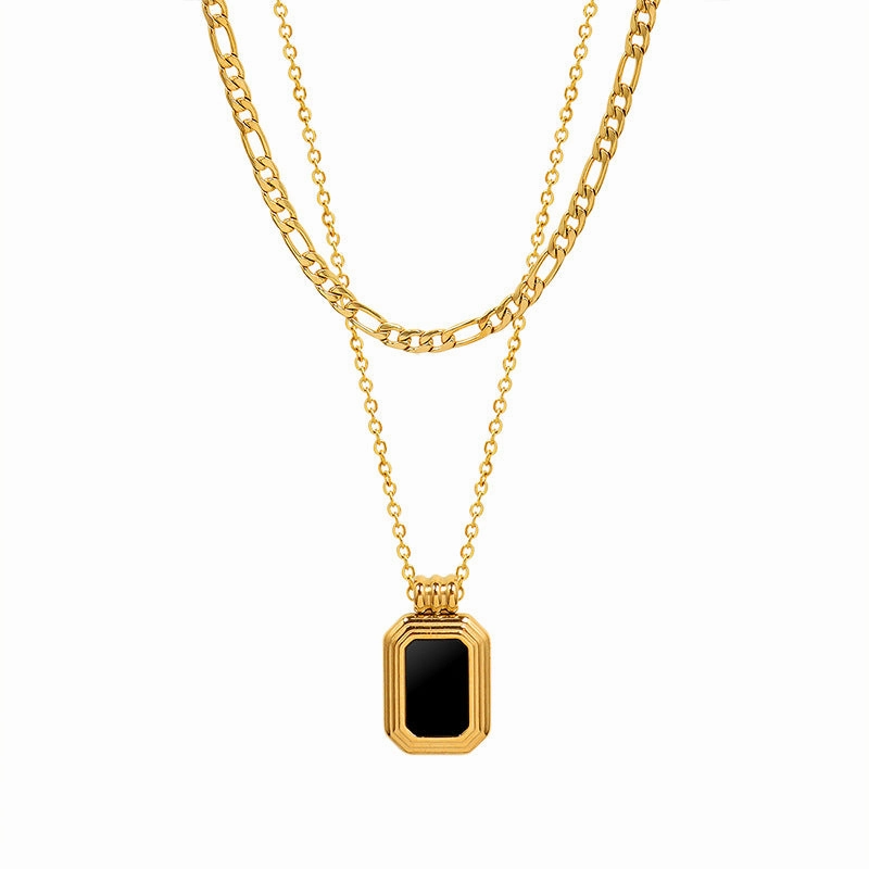Wholesale Black Shell Acrylic Double Layered Titanium Steel Necklaces