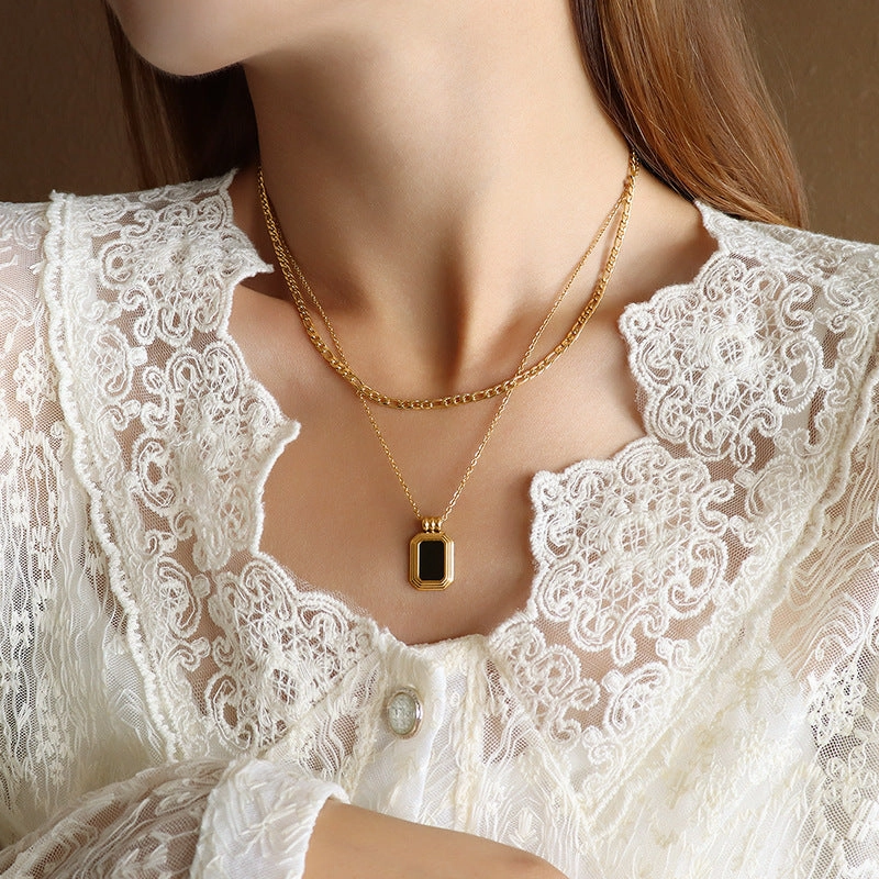 Wholesale Black Shell Acrylic Double Layered Titanium Steel Necklaces