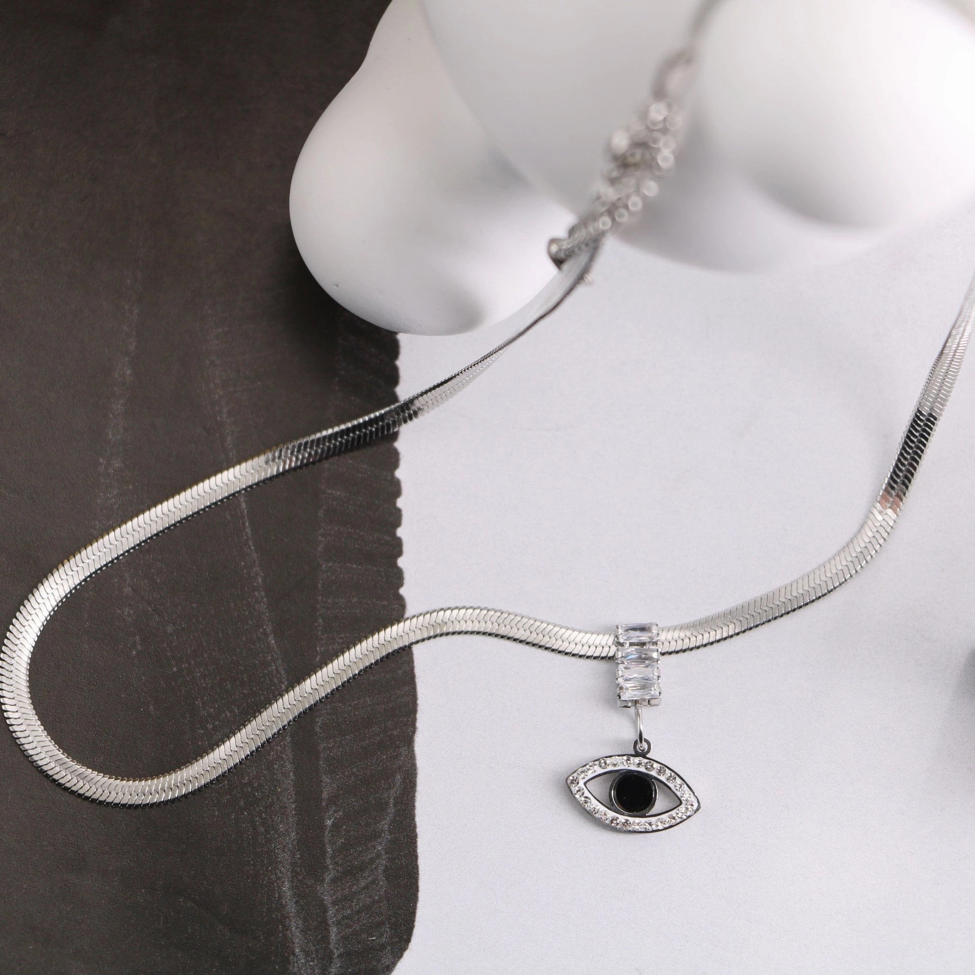 Wholesale Blade Chain Zircon Set Demon Eye Titanium Steel Necklaces