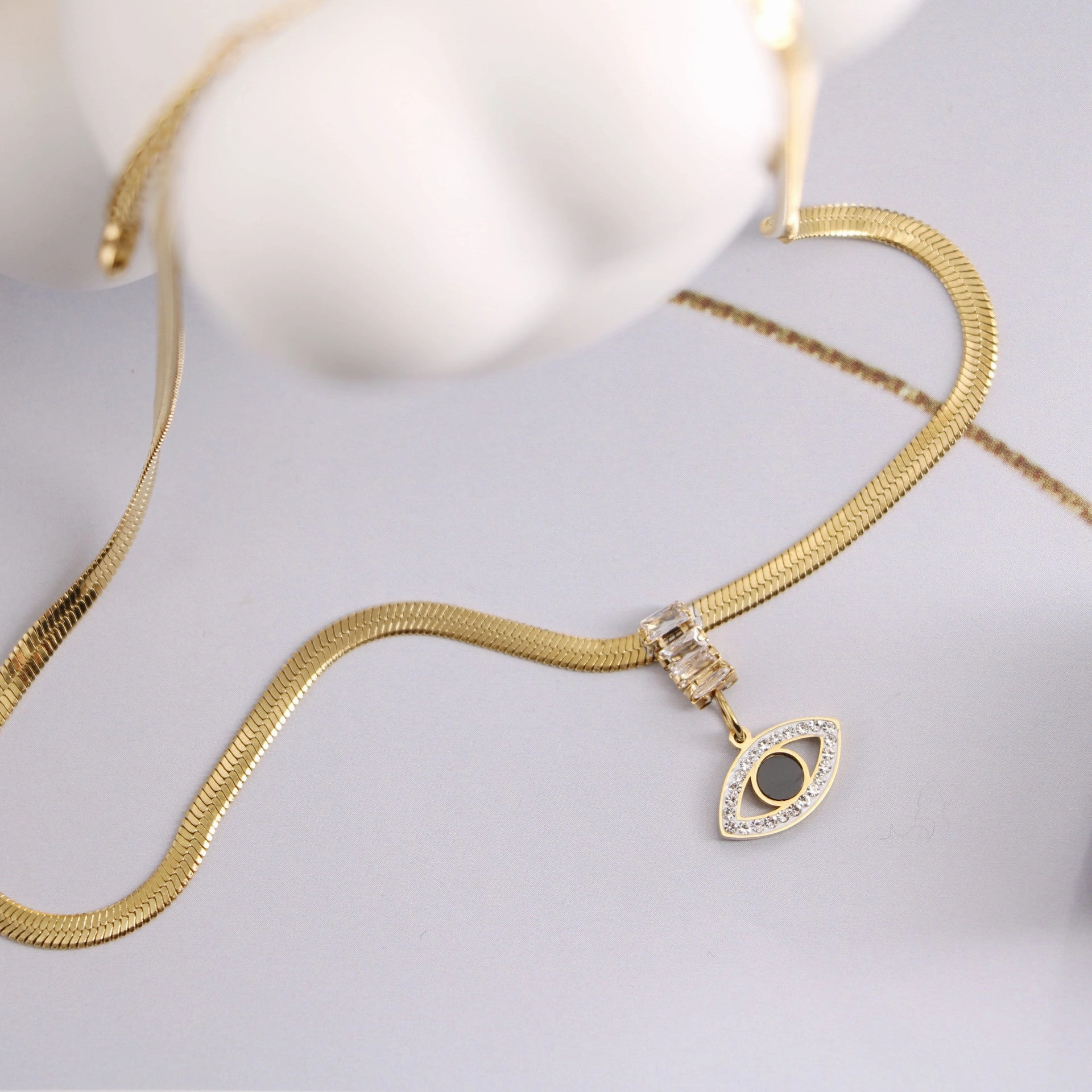 Wholesale Blade Chain Zircon Set Demon Eye Titanium Steel Necklaces