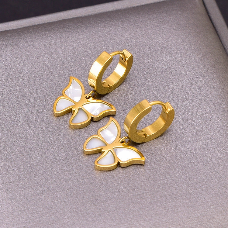 Wholesale Blade Chains, Shell Butterfly Collarbone Chains, Female Titanium Steel Non Fading Bracelets, Earrings, Golden Butterfly Sets