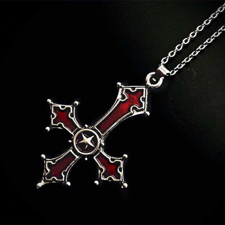 Wholesale Blood Red Gothic Inverted Cross Pendant Alloy Necklaces