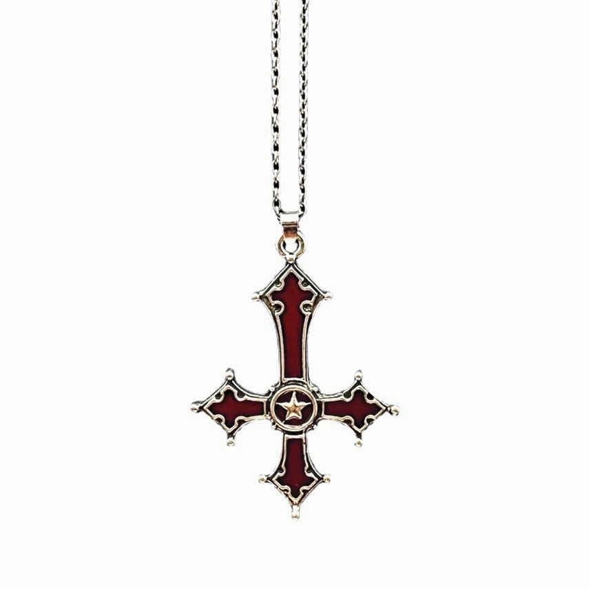 Wholesale Blood Red Gothic Inverted Cross Pendant Alloy Necklaces