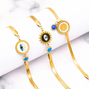 Wholesale Blue Eyes Bracelet Titanium Steel Flower Sun Sticky Diamond Portrait Round Bracelet