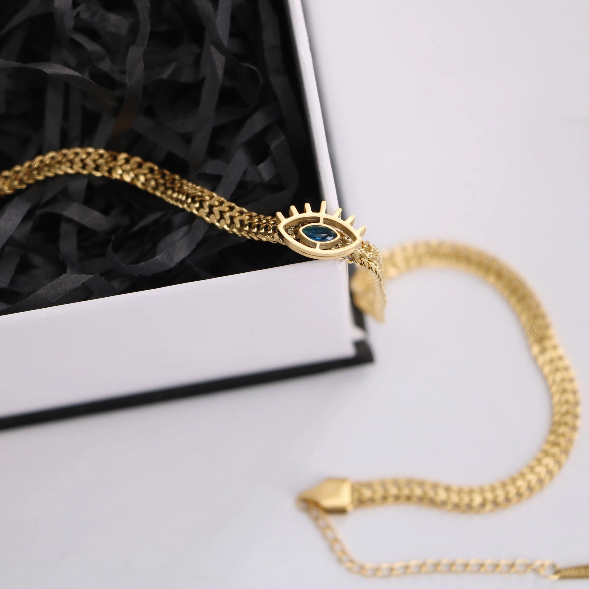 Wholesale Blue Eyes Devil Eyes Metallic Thick Chain Titanium Steel Necklaces