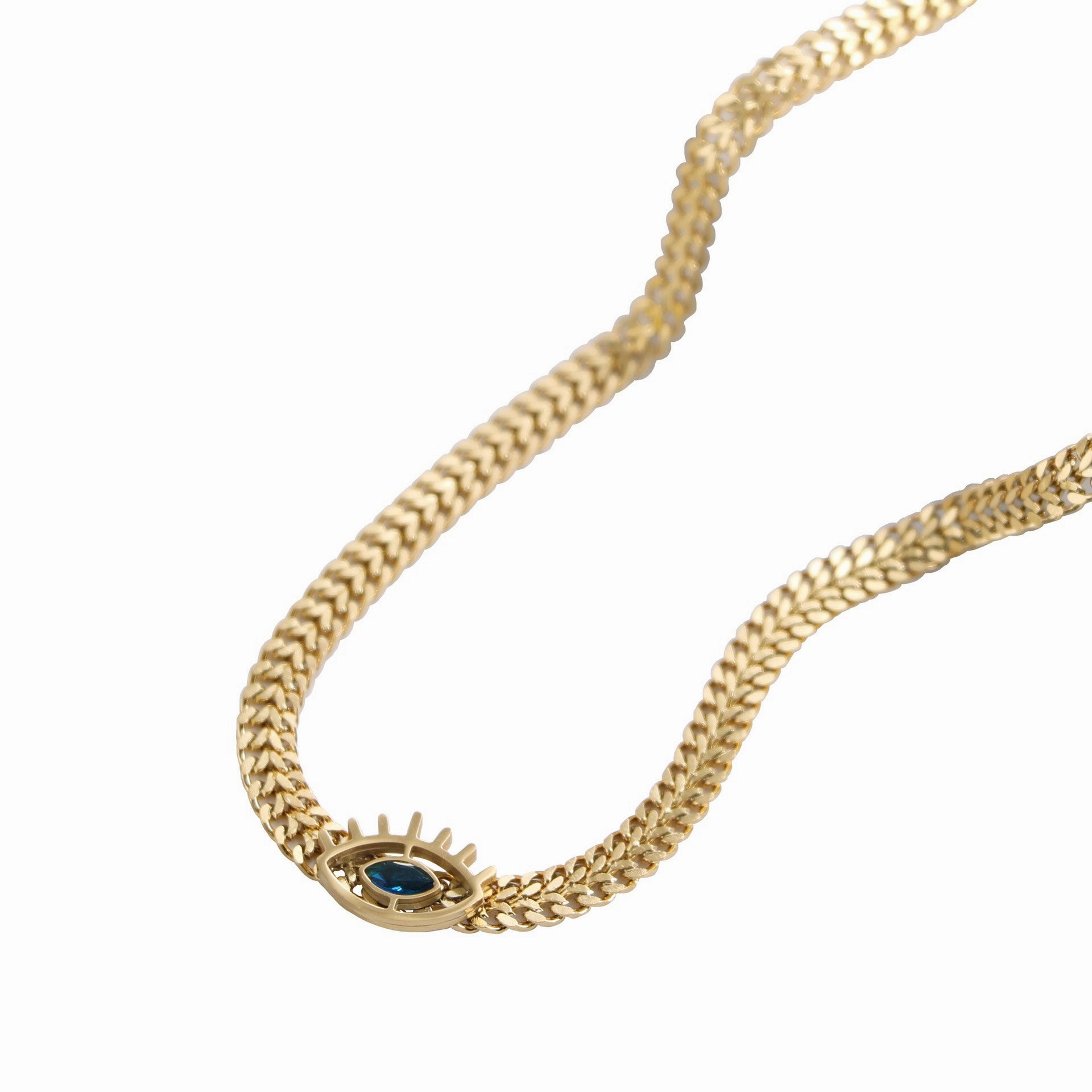 Wholesale Blue Eyes Devil Eyes Metallic Thick Chain Titanium Steel Necklaces
