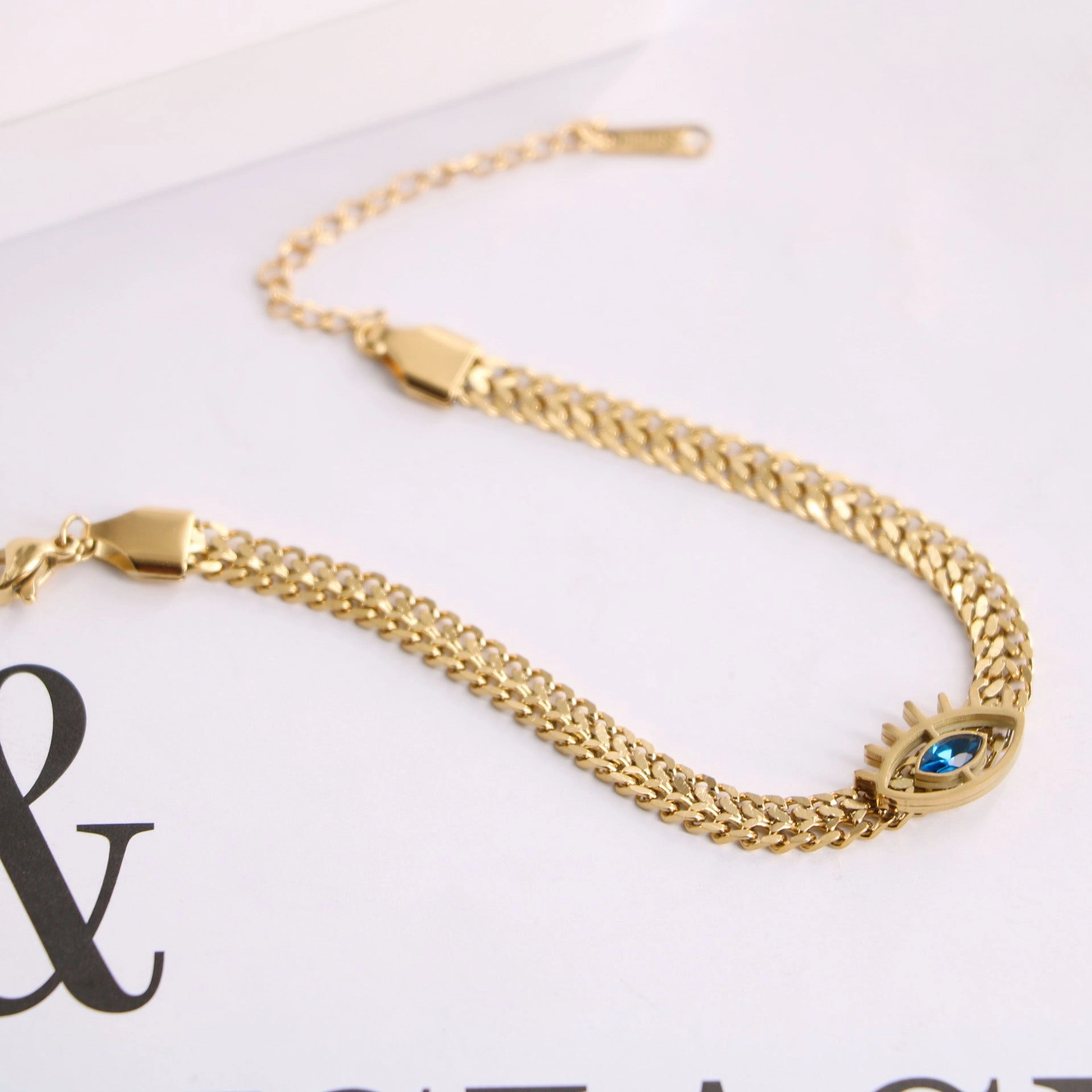 Wholesale Blue Eyes Devil Eyes Metallic Thick Chain Titanium Steel Necklaces