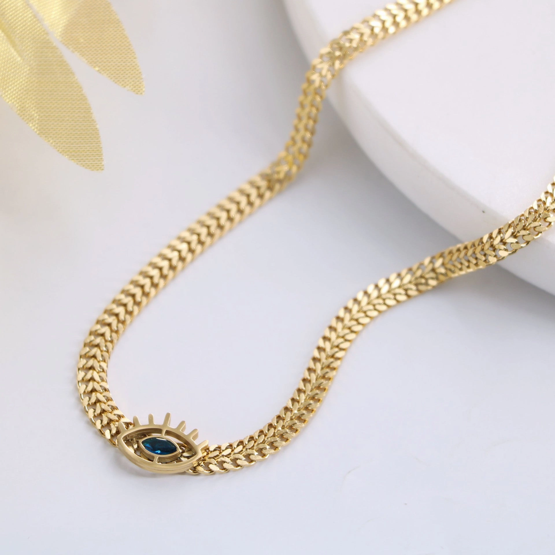 Wholesale Blue Eyes Devil Eyes Metallic Thick Chain Titanium Steel Necklaces
