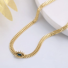 Wholesale Blue Eyes Devil Eyes Metallic Thick Chain Titanium Steel Necklaces