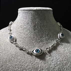 Wholesale Blue Human Eyeball Alien Eye Small Wire Thorn Alloy Necklaces