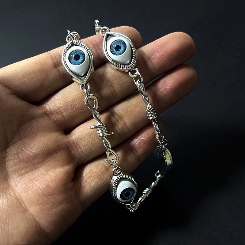 Wholesale Blue Human Eyeball Alien Eye Small Wire Thorn Alloy Necklaces