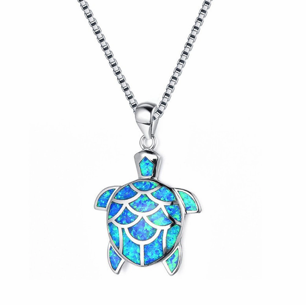 Wholesale Blue Opal Little Turtle Alloy Necklaces