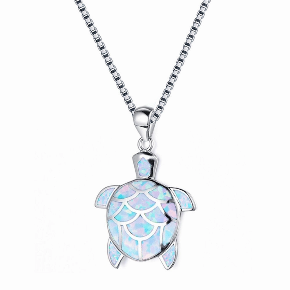 Wholesale Blue Opal Little Turtle Alloy Necklaces